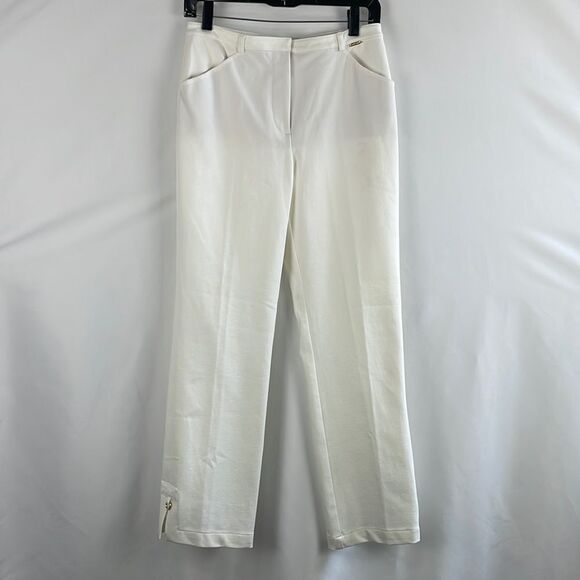 St John White Cropped Slacks with Gold Detail - Picture 1 of 6